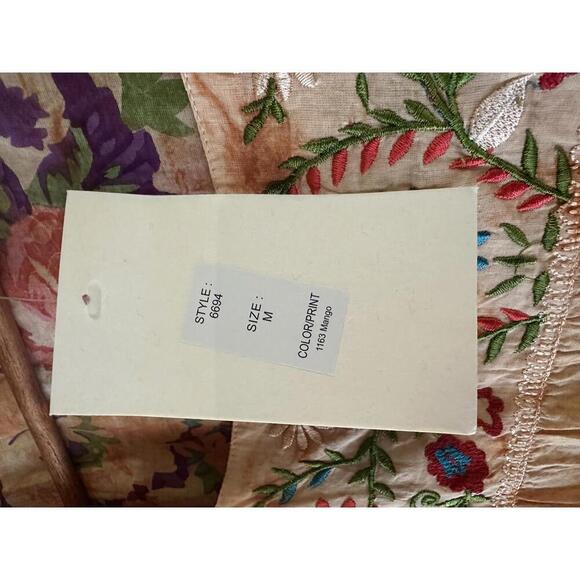 NWT Vintage Goa Square Neck Embroidered Floral Boho Top in Mango Women size Med​ - Picture 9 of 13